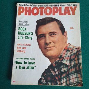 Vintage Feb 1957 Photoplay magazine, Rock Hudson on cover.